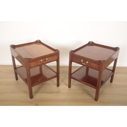 266 - A PAIR OF MAHOGANY OCCASIONAL TABLES

of George III style, with low galleries, fitted single frieze ... 