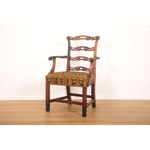 274 - A PAIR OF GEORGE III MAHOGANY OPEN ARMCHAIRS

of Chippendale style, with pierced shaped ladder backs... 