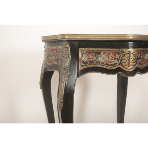 286 - A 'BOULLE WORK' AND EBONISED OCCASIONAL TABLE IN LOUIS XV STYLE

with serpentine front, inlaid with ... 