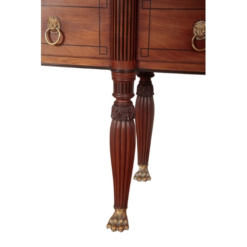 290 - A PAIR OF REGENCY FIGURED MAHOGANY CABINETS OF EGYPTIAN REVIVAL DESIGN

inlaid throughout with eboni... 