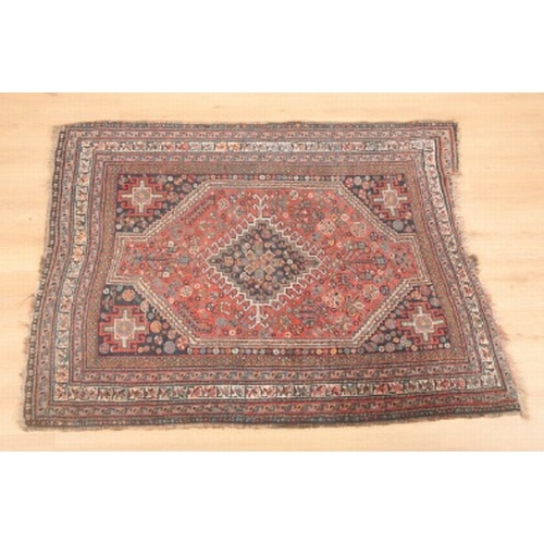 346 - AN ANTIQUE AFSHAR RUG

woven in pale blue, darker colours and white with hooked lozenge medallion an... 