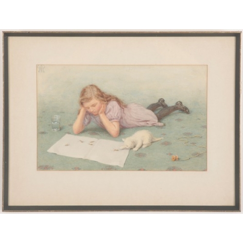 35 - HENRY ROBERT ROBERTSON (1839-1921) A young girl and her kitten studying an array of dead crickets in... 