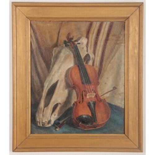 8 - JOHN JOWITT (1904-1996), Still life with violin and skull

signed in full upper left, oil painting, ... 