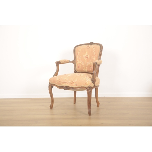 217 - TWO PAIRS OF FRENCH ARMCHAIRS

the first of Louis XVI style but 19th century, with oval backs and up... 