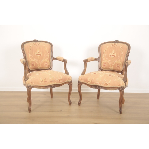 217 - TWO PAIRS OF FRENCH ARMCHAIRS

the first of Louis XVI style but 19th century, with oval backs and up... 