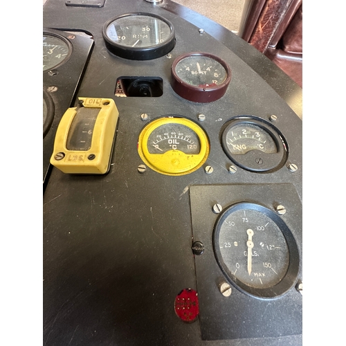 206 - A COMPOSITE AIRCRAFT COCKPIT CONTROL PANEL CONVERTED TO A DEMI-LUNE TABLE

circa 1940 and later, som... 