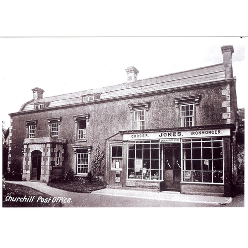 178 - A LATE VICTORIAN 'CHURCHILL POST OFFICE' SIGN

late 19th century, an enamel sign mounted on oak back... 