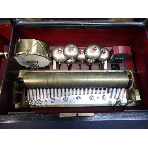 126 - A LATE 19th CENTURY SWISS BELLS IN SIGHT MUSIC BOX numbered 5199, ten airs, seven bells with drum an... 