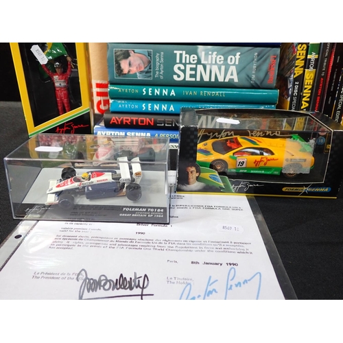 198 - AYRTON SENNA: A COPY OF HIS 1990 F1 SUPER LICENSE CERTIFICATE single A4 sheet, together with four mo... 