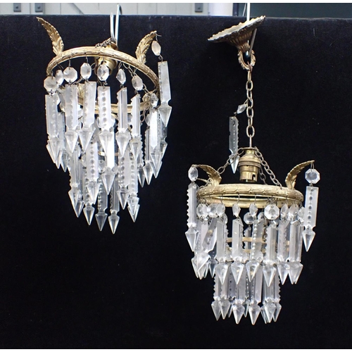 220 - A PAIR OF SMALL CHANDELIERS with long lustre drops, and various other components