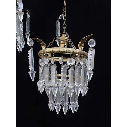 220 - A PAIR OF SMALL CHANDELIERS with long lustre drops, and various other components