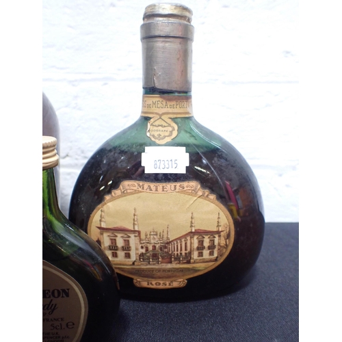 247 - CORVOISIER THREE STAR BRANDY with a bottle of Mumm champagne and a half bottle of Mateus Rose and tw... 