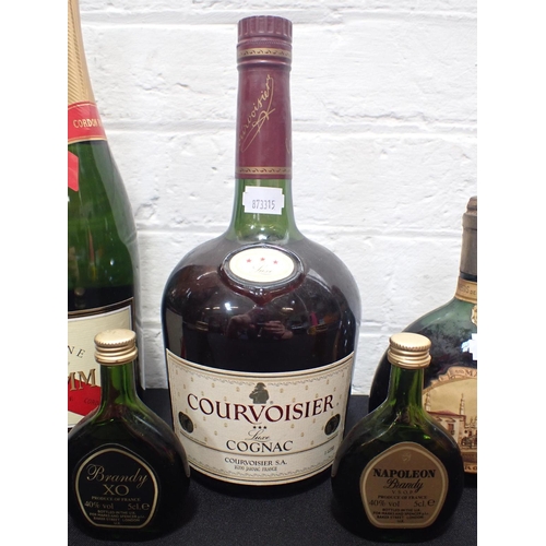 247 - CORVOISIER THREE STAR BRANDY with a bottle of Mumm champagne and a half bottle of Mateus Rose and tw... 