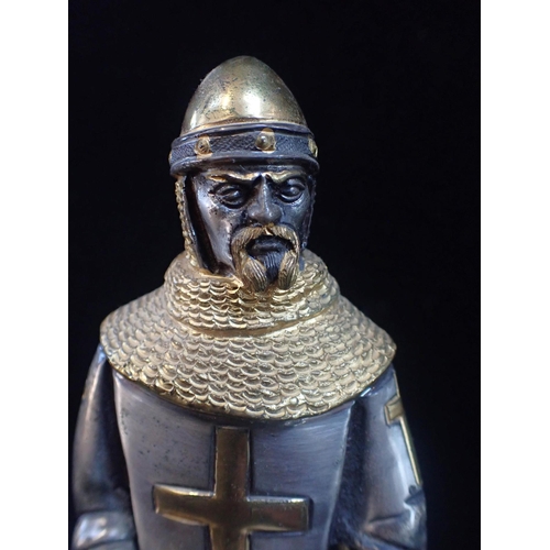 251 - GIUSEPPE VASARI: TWO GILT AND SILVERED BRONZE FIGURES OF KNIGHTS one a Moor, the other a Crusader, o... 