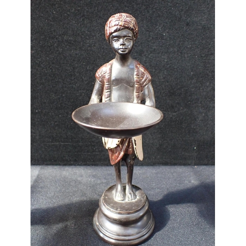 261 - A PAIR OF BLACKAMOOR FIGURES holding dishes 24cm high