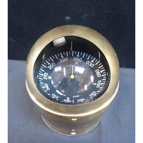 271 - A BINNACLE COMPASS BY CASSENS & PLATH brass cased