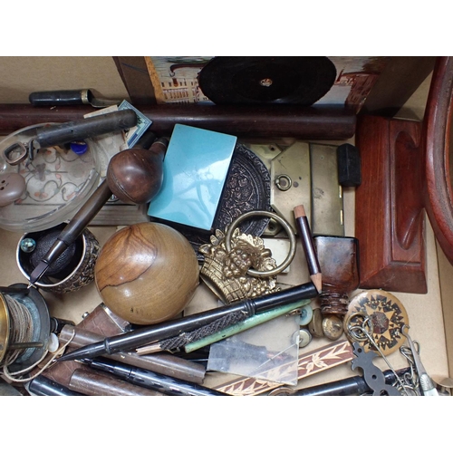 280 - A COLLECTION OF VICTORIAN AND LATER ITEMS including pens, Indian wares, tools, domestic bits and pie... 