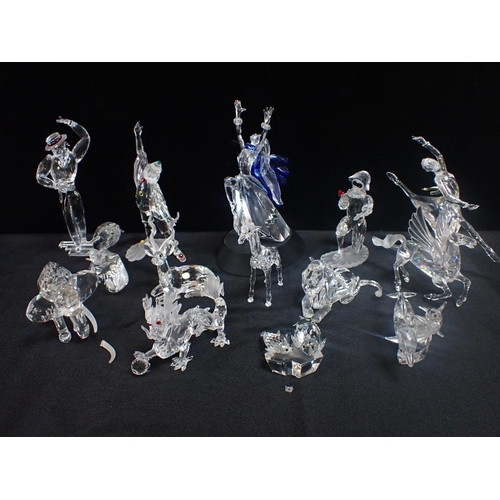 289 - A COLLECTION OF LARGER SWAROVSKI ITEMS including dancers, Harlequin, Pierrot, Dragon, lion, dolphins... 