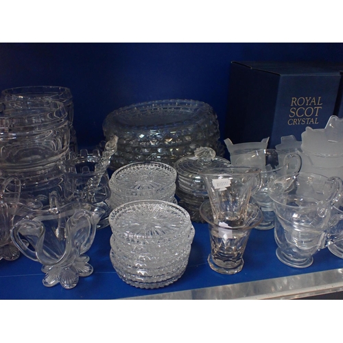 299 - A QUANTITY OF 19th CENTURY AND LATER GLASSWARE clear and cut, including engraved rinsers, a set of s... 