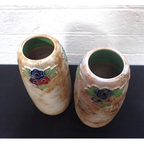 302 - A PAIR OF ROYAL DOULTON TUBE-LINED VASES with impressed stamp for masonic presentation, 1934, 23cm h... 