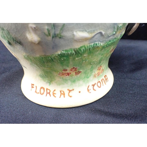 308 - A CROWN DEVON FIELDINGS MUSICAL 'ETON BOATING SONG' JUG No.820526, 24cm high (light crazing)