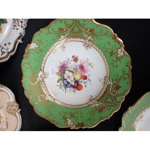 315 - TWO VICTORIAN DESSERT PLATES DECORATED WITH PAINTED SPAYS OF GARDEN FLOWERS mid Victorian, with four... 