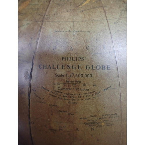 34 - A PHILIPS 13 1/2 inch 'CHALLENGE' GLOBE the gores dated 1960, (some damage to equator strips, discol... 