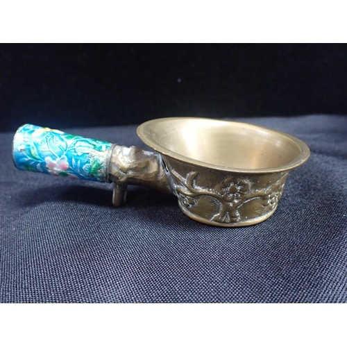 353 - A CHINESE CLOISONNE FINGERNAIL COVER AND OPIUM BOWL 19th century, decorated with turquoise enamels, ... 