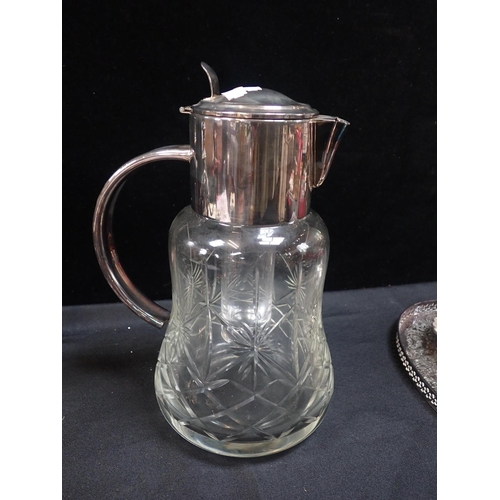 373 - SILVER PLATED SUMMER PIMS JUG with other silver plate items.