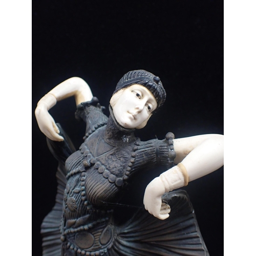 39 - THREE ART DECO STYLE FIGURES reproduction, one with a stepped marble base 33cm high (3)