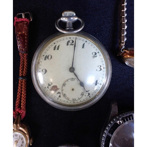 414 - A MIXED COLLECTION OF MANUAL WIND WATCHES including a silver pocket watch