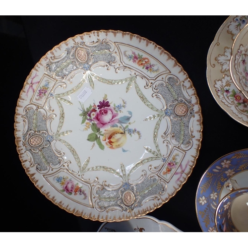 45 - A PAIR OF 19th CENTURY FLORAL PAINTED DESSERT PLATES with cobalt and gilt borders, other 19th centur... 