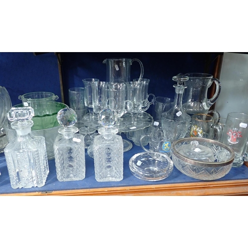 49 - A PAIR OF CUT GLASS DECANTERS, SIGNED (indistinctly), and a quantity of mixed glass ware