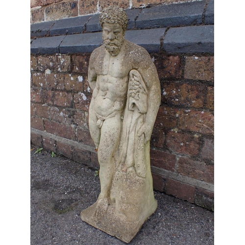 5 - A RECONSTITUTED STONE GARDEN FIGURE classical male nude 59cm high