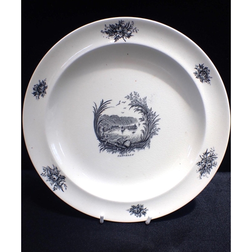 51 - REX WHISTLER FOR WEDGWOOD: A 'CLOVELLY' PLATE (blurred), four Wesleyan Chapel Sherborne plates, with... 