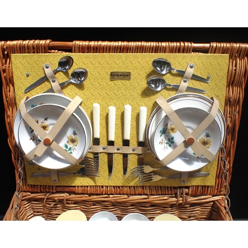 67 - A BREXTON PICNIC HAMPER with some contents (no flasks, hinge a/f)