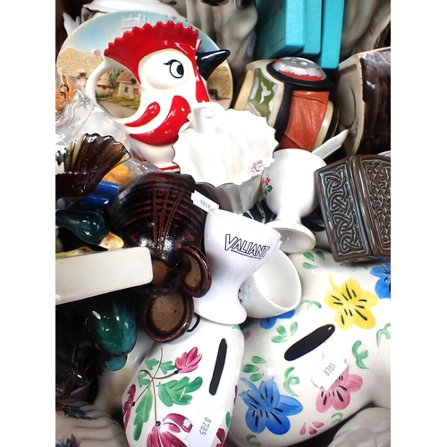 83 - A BURLINGTON WARE PARROT JUG with other miscellaneous animal related ceramics including pig money bo... 