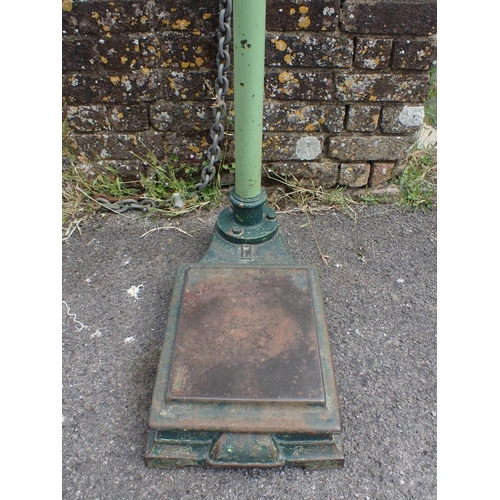 9 - A FLOOR-STANDING S. MAW SON & SON'S  WEIGHING SCALE cast iron, painted green with brass scale 123cm ... 