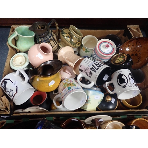 95 - A COLLECTION OF BADGED ALE MUGS with other pub related items including ashtrays and jugs and a quant... 