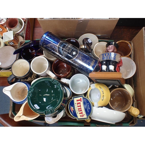 95 - A COLLECTION OF BADGED ALE MUGS with other pub related items including ashtrays and jugs and a quant... 