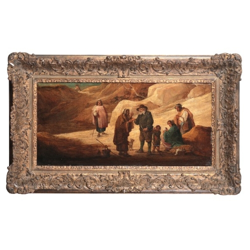 114 - MANNER OF DAVID II TENIERS (1610-1690) Figures in a mountainous pass

oil on canvas, 37cm x 76cm