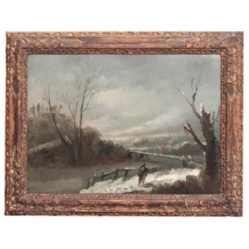 117 - ATTRIBUTED TO MARCO RICCI (1676/79-1729/30) A winter landscape

with a figure walking along a snow-l... 