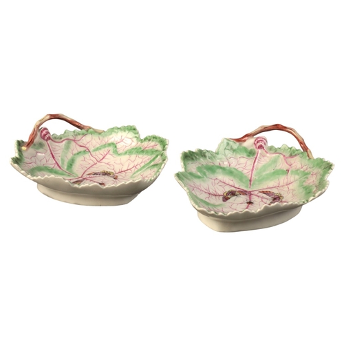 18 - A PAIR OF WORCESTER PORCELAIN LEAF DISHES

circa 1770, of moulded form decorated with butterflies an... 