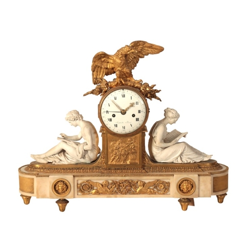 295 - A LOUIS XVI MARBLE AND ORMOLU MANTEL CLOCK BY JEAN SANGUINEDE (PARIS, LATE 18TH CENTURY)

the two tr... 