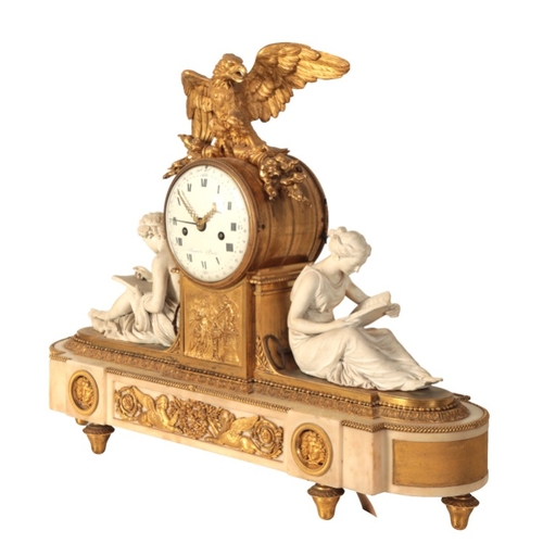 295 - A LOUIS XVI MARBLE AND ORMOLU MANTEL CLOCK BY JEAN SANGUINEDE (PARIS, LATE 18TH CENTURY)

the two tr... 