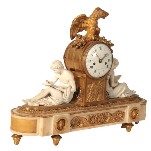 295 - A LOUIS XVI MARBLE AND ORMOLU MANTEL CLOCK BY JEAN SANGUINEDE (PARIS, LATE 18TH CENTURY)

the two tr... 