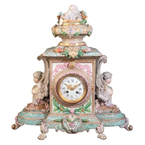 296 - A SUBSTANTIAL PORCELAIN MANTEL CLOCK BY LE ROY OF PARIS

19th century, the two train movement striki... 