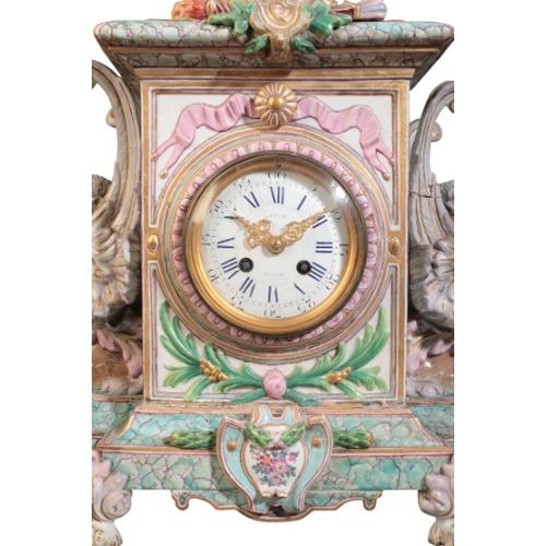 296 - A SUBSTANTIAL PORCELAIN MANTEL CLOCK BY LE ROY OF PARIS

19th century, the two train movement striki... 