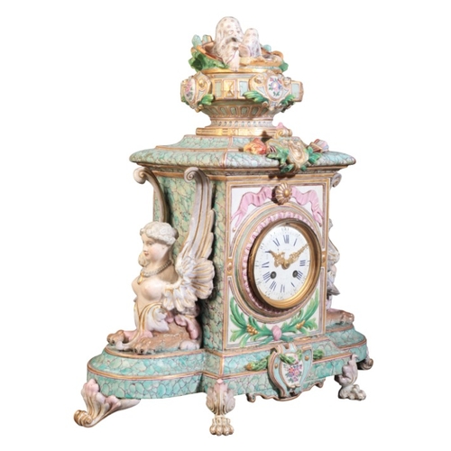 296 - A SUBSTANTIAL PORCELAIN MANTEL CLOCK BY LE ROY OF PARIS

19th century, the two train movement striki... 