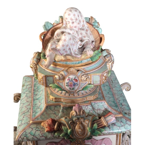 296 - A SUBSTANTIAL PORCELAIN MANTEL CLOCK BY LE ROY OF PARIS

19th century, the two train movement striki... 